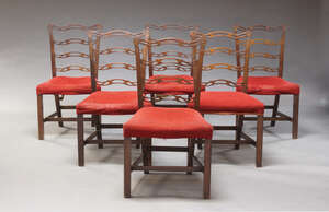 
	
		A set of six Chippendale style dining chairs, early to mid 20th Century, with pierced...
