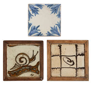 
	
		Bernard Leach attributed (1887-1979), a framed stoneware tile
		c.1930-40, impressed...