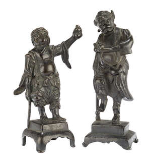
	
		Two Chinese bronze figures of Li Tieguai, Ming dynasty, 17th century, each modelled...