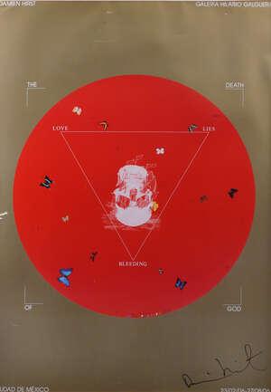 Damien Hirst, 
		British b.1965- 
		 
		The Death of God, Galeria Hilario Galguera, 2006; 
		 
		lithographic poster in colours on wove, signed in black