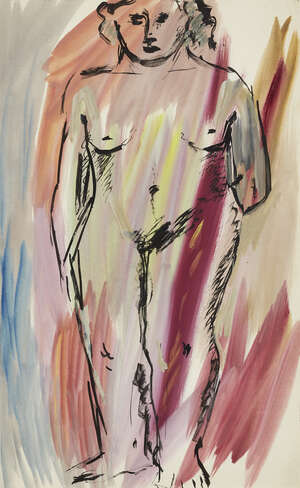 
	
		William Gear RA RBSA, 
		Scottish 1915-1997-
		 
		Standing female nude, c. late...