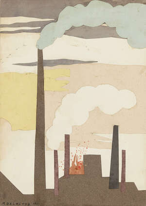 
	
		Marcel Delmotte,
		Belgian 1901-1984- 
		 
		'La Poux', 1951; 
		 
		mixed media,...