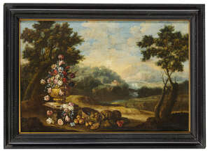 
	
		Giacomo Nani, 
		Italian 1698-1770- 
		 
		Dead birds in wooded river landscapes, and...