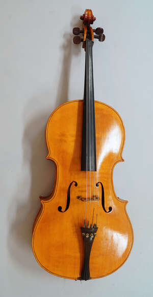 
	
		A cello, dated 1972, with hand-written inscription to interior RW BLUNDELL, CROOKHAM,...