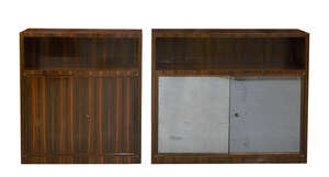 French Art Deco, two complimenting Macassar book cases
c.1930
Each with open shelf, one with...