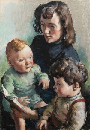 
	
		William Dring RA, 
		British 1904-1990 - 
		 
		Portrait of a mother and her children,...