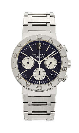 
	
		A stainless steel automatic chronograph wristwatch, by Bulgari, the black circular dial...