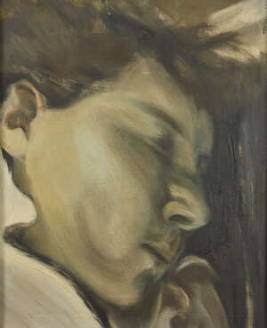 
	
		David Tindle RA,
		British b.1932-
		 
		Sleeping Head;
		 
		oil on canvas, signed and...
