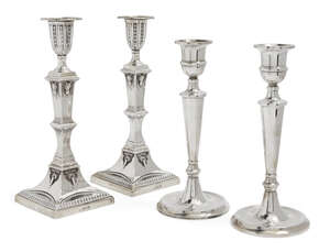 
	
		A pair of Victorian silver candlesticks, Sheffield, c.1892, Mappin & Webb, the square...