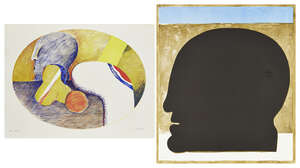 
	
		Horst Antes, 
		German b.1936-
		 
		 
		Schwarzer Kopf, 1968 and Still Life,...