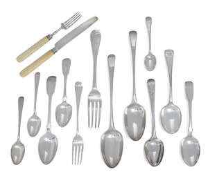 
	
		A collection of silver flatware including: a pair of 18th century tablespoons, London,...