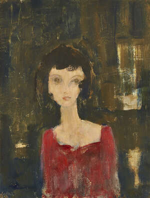 
	
		Robert Sadler, 
		British 1909-2001 - 
		 
		Girl in red; 
		 
		oil on panel, signed...