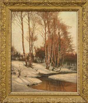 
	
		James Thomas Watts RCA, 
		British 1853-1890- 
		 
		A Winter Afternoon; 
		 
		oil...