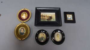 
	
		A pair of oval miniature paintings of Napoleon and Josephine, 20th century, in black...