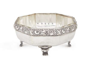 
	
		A German 800 fineness silver bowl, C Frey & Sohne, of octagonal form, the border moulded...