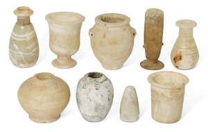 
	
		A group of Antiquities comprising four small Egyptian alabaster vessels
		Middle...