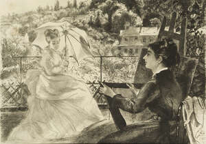 
	
		Felix Henri Bracquemond, 
		French 1833-1914- 
		 
		Le Terrasse de la Villa Brancas,...