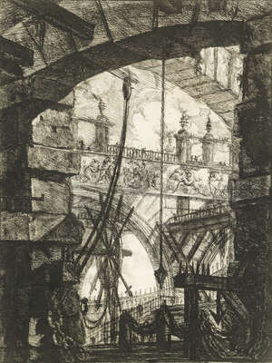 Giovanni Battista Piranesi, 
		Italian 1720-1778- 
		 
		Carceri d'Invenzione, plate IV, [Wilton-Ely 29], c.1749;
		 
		etching on laid, plate 54 x 
