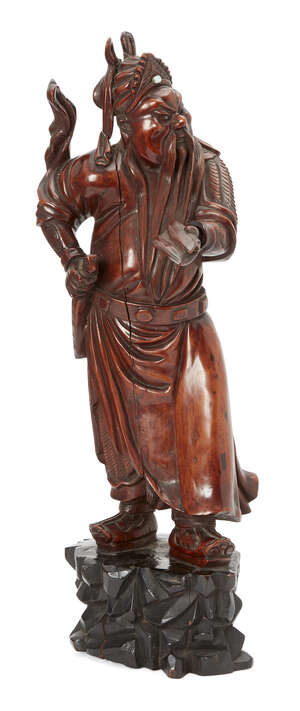 
	
		A Chinese hardwood carving of an immortal, 19th century, carved with a long beard and...