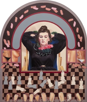 Mary P. O’Connor, Irish b.1959 - Untitled, 1982; oil on shaped canvas, signed and dated on the reverse of the stretcher 'Mary P O'Connor 1982', 123.5 x 10