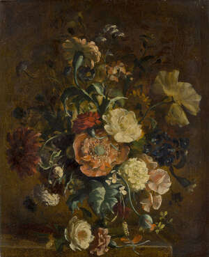 
	
		British School, 
		 
		early to mid 19th century- 
		 
		Still life of flowers;...