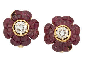 
	
		A pair of diamond and ruby earrings by Chatila, each brilliant-cut diamond single stone...