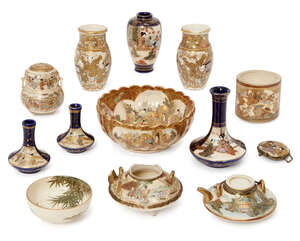 
	
		Thirteen pieces of Japanese Satsuma, early 20th century, to include miniature vases, two...