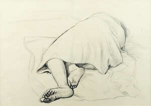 Clifford Hall RBA ROI,
		British 1904-1973-
		 
		Study for the Recumbent Bather on Beach, c. 1969-70;
		 
		ink and pencil on paper, bears inscription 