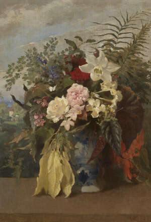 
	
		British School, 
		mid-late 19th century- 
		 
		Floral still life with an Equatorial...