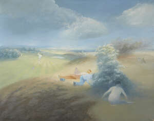 
	
		Peter Unsworth, 
		British b.1937- 
		 
		Golfing, 1970; 
		 
		oil on canvas, signed...