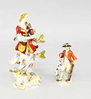 
	
		A Meissen figure of a lady playing a recorder, 20th century, with incised pattern number...