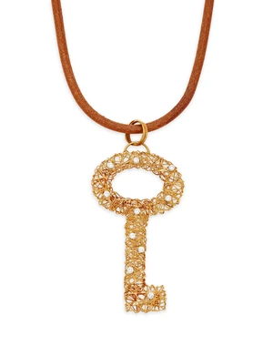 A diamond set key pendant necklace, the pendant of openwork wire design in the form of a key,...