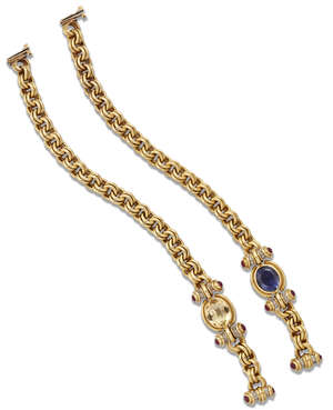 
	
		A pair of gold and gem-set bracelets, by Deakin & Francis, of circular linking each...