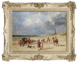 
	
		John Lewis-Brown, 
		French 1829-1890- 
		 
		Attelage sur la plage, 1872; 
		 
		oil on...