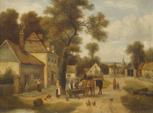 
	
		H B Wilcocks, British, late 19th century- Rural village scenes; oils on canvas, a pair,...