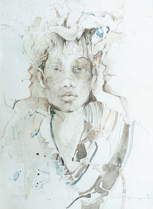 
	
		Jurgen Gorg, German b.1951- Portrait of a young woman; lithograph in colours, signed,...