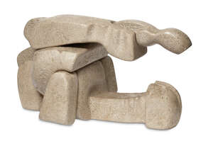 
	
		British School,
		mid 20th century-
		 
		Abstract stone sculpture in three...