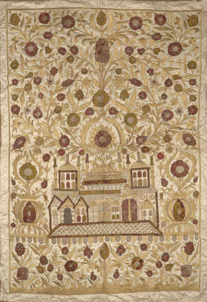 
	
		An Ottoman hanging panel, Turkey, circa 1870-80, the ivory satin rectangular field...