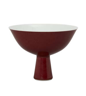 
	
		A Chinese porcelain copper red-glazed stem bowl, 20th century, with tapered stem and...