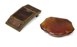 
	
		A French or German agate box and lid, mid 18th century, of scallop form, unmounted, 6.5cm...
