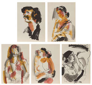 
	
		(CA) K. Laxma Goud (Indian, b. 1940), Untitled, Five drawings, opaque pigments, pen and...