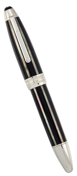 
	
		A Meisterstück Pix LeGrand Moon Pearl Fountain Pen, the black resin barrel and screw cap...