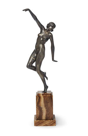 
	
		Demetre H. Chiparus Attributed, an Art Decosilvered-bronze figure on a marble base
		