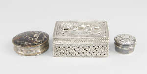 
	
		A circular tortoise shell and silvered metal box, late 18th century, inset with a scene...