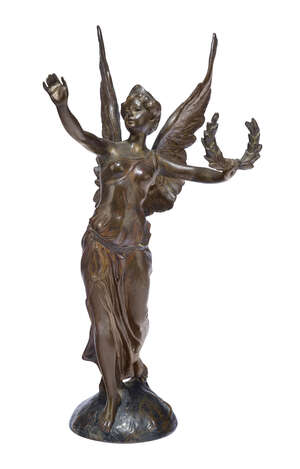 
	
		Bergman, an Austrian patinated and cold-painted bronze car mascot
		'Angel of Victory',...