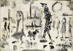 
	
		James Lawrence Isherwood, 
		British 1917-1989-
		 
		Wigan; 
		 
		oil on board,...