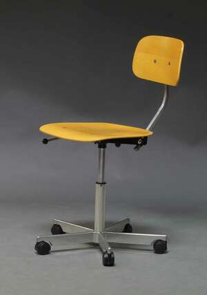 
	
		Jorgen Rasmussen, a kevi task office chair for Fritz Hansen, c,1990s, with beech veneered...
