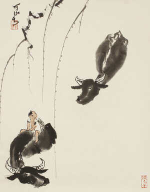 
	
		Follower of Li Keran (1907 - 1989), ink and colour on paper, hanging scroll, depicting a...