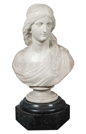 
	
		Robert Physick, British, 1815-1882, a marble bust of a woman, possibly Asteria, Goddess...