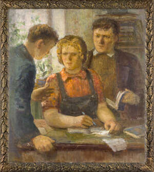 Ivan Diomidovich Chashnikov, 
Russian 1888-1971- 
 
At the Workers School, circa 1930; 
 
 oil on...